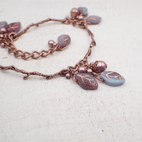 Boho Branch Bracelet with Artisan Czech Glass Leaf Beads and Antiqued Copper