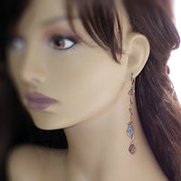 Boho Branch Earrings with Aqua and Purple Artisan Czech Glass Leaf Beads