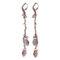 Boho Branch Earrings with Aqua and Purple Artisan Czech Glass Leaf Beads