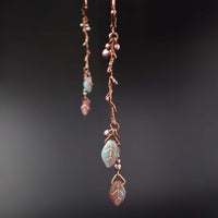 Boho Branch Earrings with Aqua and Purple Artisan Czech Glass Leaf Beads