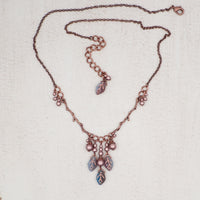 Boho Branch Necklace with Artisan Czech Glass Leaf Beads and Antiqued Copper