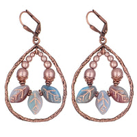 Boho Branch Teardrop Earrings with Aqua and Purple Artisan Czech Glass Leaf Beads