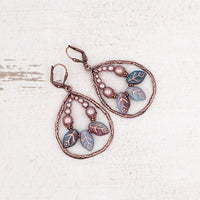 Boho Branch Teardrop Earrings with Aqua and Purple Artisan Czech Glass Leaf Beads