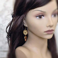 Flower Earrings with Burnt Orange Handmade Czech Glass Beads and Antiqued Brass