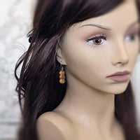 Pumpkin Orange Artisan Czech Glass Stacked Rondelle Earrings with Antiqued Copper