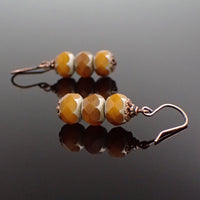 Pumpkin Orange Artisan Czech Glass Stacked Rondelle Earrings with Antiqued Copper