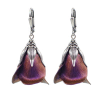 Iridescent Color Shifting Flower Earrings, Fuchsia and Copper Victorian Tulip Drops with Antiqued Silver Metal