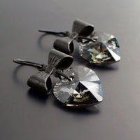 Gothic Lolita Crystal Heart and Bow Earrings