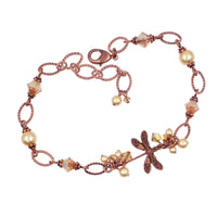Copper Dragonfly Bracelet with Golden Crystals