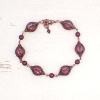 Artisan Czech Glass Purple Chunky Melon Bead Bracelet
