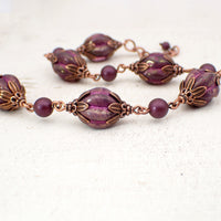 Artisan Czech Glass Purple Chunky Melon Bead Bracelet