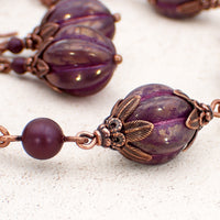 Artisan Czech Glass Purple Chunky Melon Bead Bracelet
