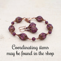 Purple Artisan Czech Glass Melon Bead Earrings with Antiqued Copper