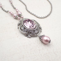 Antique Pink Crystal Victorian style bridal wedding Necklace
