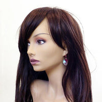 Shimmering Pink and Green Rose Flower Petal Lever Back Earrings with Fuchsia Crystals and USA-made Antiqued Copper