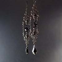 Gothic Black Filigree and Chain Crystal Earrings