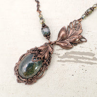 Woodland Green Cabochon Necklace in Antiqued Copper