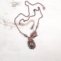 Woodland Green Cabochon Necklace in Antiqued Copper