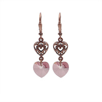 Antique Pink Crystal Heart Earrings