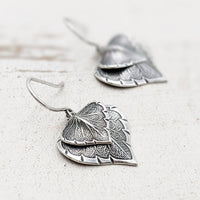 Antiqued Silver Heart-Shaped Leaf Earrings