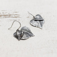 Antiqued Silver Heart-Shaped Leaf Earrings