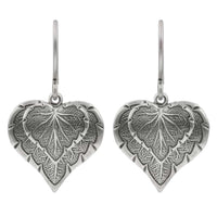 Antiqued Silver Heart-Shaped Leaf Earrings