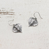 Antiqued Silver Heart-Shaped Leaf Earrings