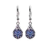 Bright Blue and Silver Caged Earrings with Pearls