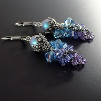 Purple and Blue Ombre Crystal Cluster Earrings