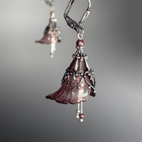 Iridescent Red and Silver Lucite Flower Earrings