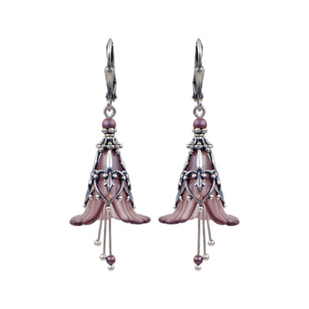 Iridescent Red and Silver Lucite Flower Earrings