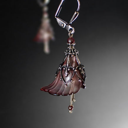 Iridescent Red and Silver Lucite Flower Earrings