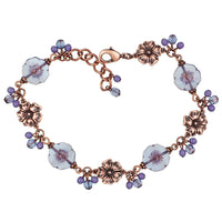 Lavender and Blue Translucent Czech Glass Flower Beaded Bracelet
