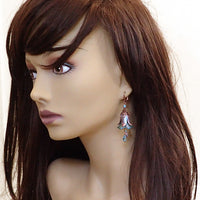 Iridescent Lavender and Blue Lucite Flower Earrings with Crystal Beads