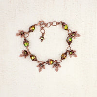 Iridescent Green and Antiqued Copper Autumn Maple Leaf Charm Bracelet