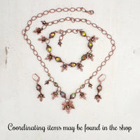 Iridescent Green and Antiqued Copper Autumn Maple Leaf Charm Bracelet