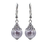 Lavender and Antique Silver Crystal Pearl Drop Earrings