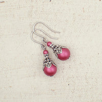 Bright Pink Earrings with Antiqued Silver
