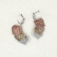 Mixed Metal Leaf Dangle Earrings