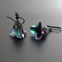 Iridescent Dark Color Shifting Flower Earrings