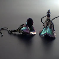 Iridescent Dark Color Shifting Flower Earrings