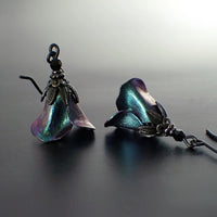 Iridescent Dark Color Shifting Flower Earrings