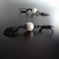 Black and Pearlescent White Seashell Earrings