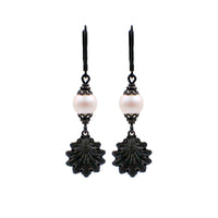 Black and Pearlescent White Seashell Earrings