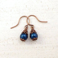 Dainty Peacock Teal Blue Swarovski Pearl Earrings