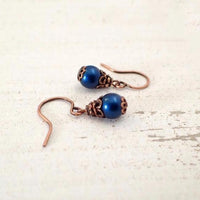 Dainty Peacock Teal Blue Pearl Earrings