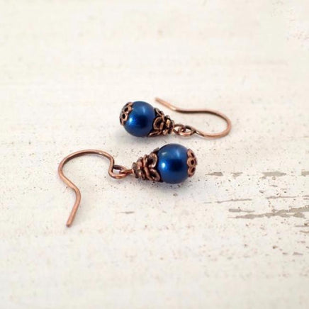 Dainty Peacock Teal Blue Pearl Earrings