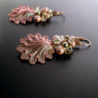 Shimmering Pink and Green Seashell Lever Back Earrings