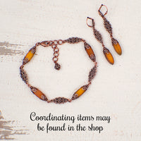 Pumpkin Orange Artisan Czech Glass Beaded Bracelet Antiqued Copper Floral Details