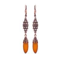 Pumpkin Orange Artisan Czech Glass Beaded Earrings Antiqued Copper Floral Details